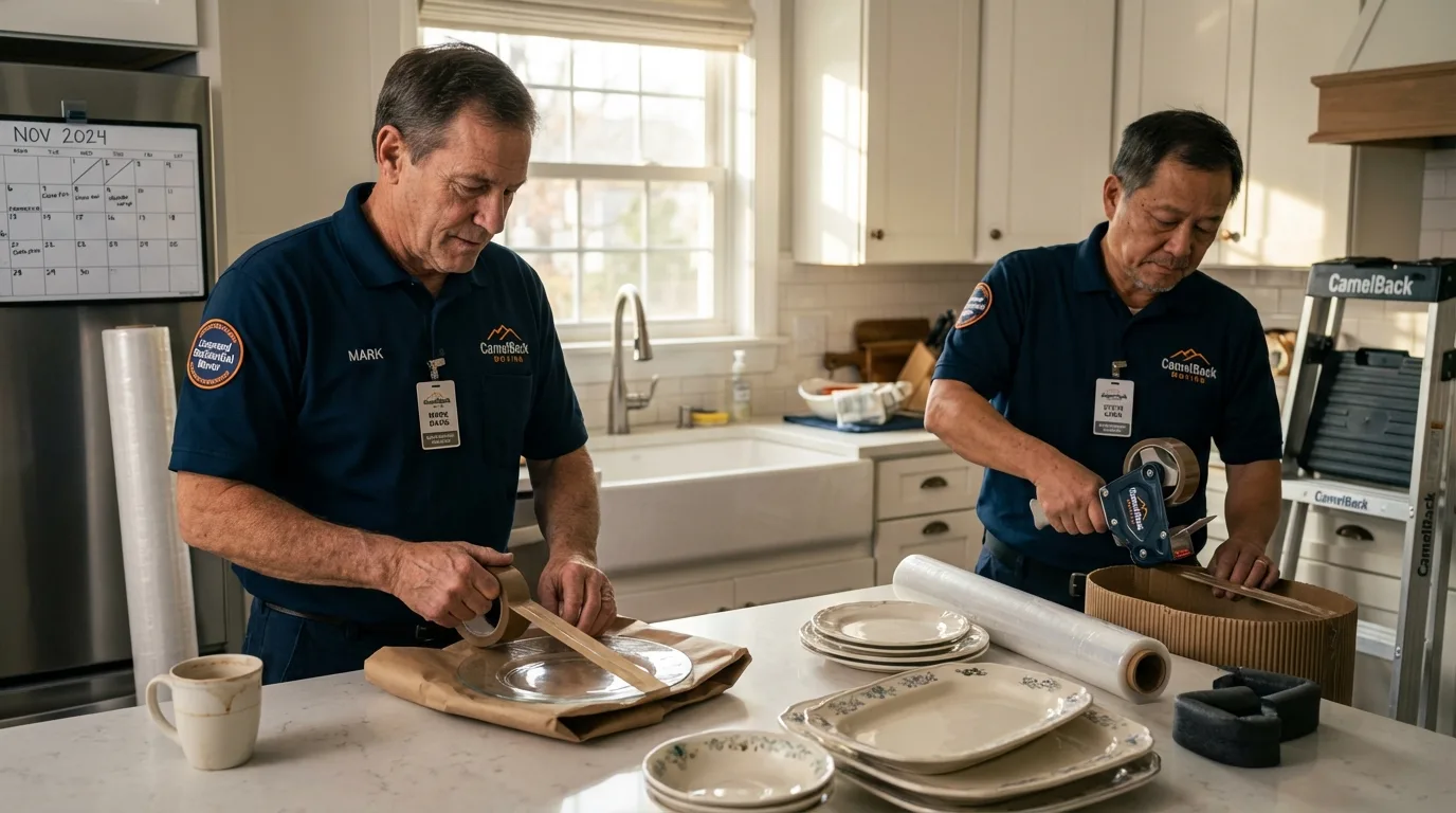 Professional crew packing kitchen dishware in Hartsville, TN